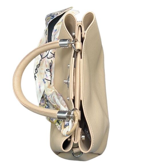 Crossi Handbag Purse Beige Faux Leather Top Handle Shoulder Strap Turn Clasp - Picture 5 of 11